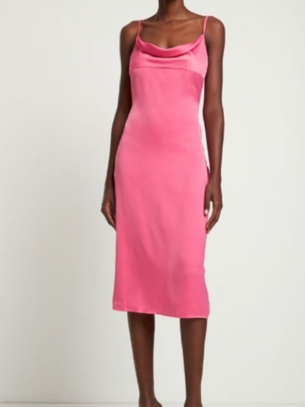 Weworewhat NEW Pink Satin Cowl Neck Midi Slip Dress